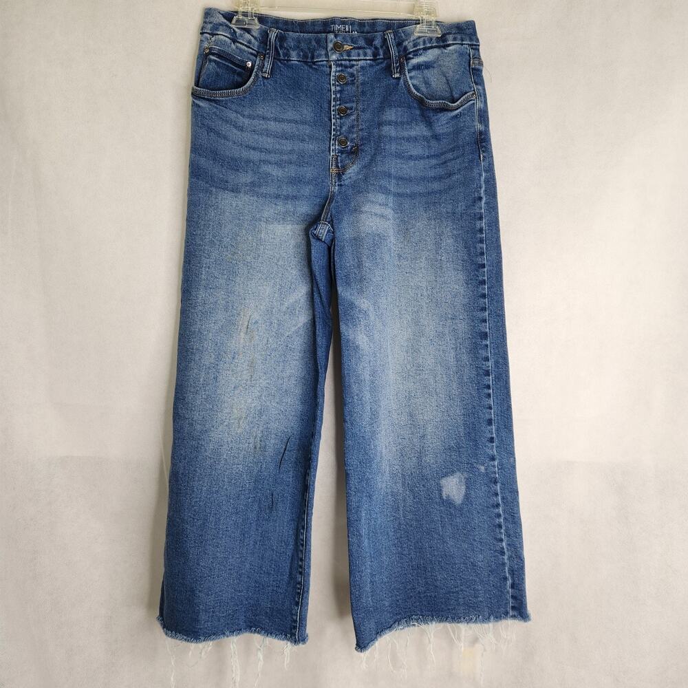 Time and Tru Jeans Womens 12 High Rise Denim Wide Leg Crop Cut Off